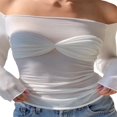 thumbnail image 5 of Women y2k Fairycore Tops Solid Color Off Shoulder Flared Long Sleeve T-Shirts, 5 of 5