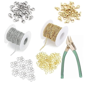 Combo of Silver and Golden Sitara Link Necklace Metal Chain for Jewelry Making DIY Materials Findings, 10 Mtr Each with Side Cutter Plier & 20 Lobster and Free Jump Ring