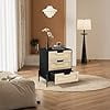 Rattan Nightstand with Built-In Light, Boho Farmhouse Bedside Table with 3 Drawers and Open Shelf, Wood Leg End Table for Bedroom, Living Room, Guest Room
