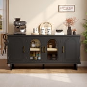 Bestier Mid-Century Modern TV Stand for 65 inch TVs,TV Console Table with Glass Doors,TV Stand with Storage for Living Room,Black