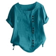 thumbnail image 1 of Lolmot Hauts pour Femmes Mode Été Col Rond Loisirs Manches Courtes Unis à Boutons, 1 of 6