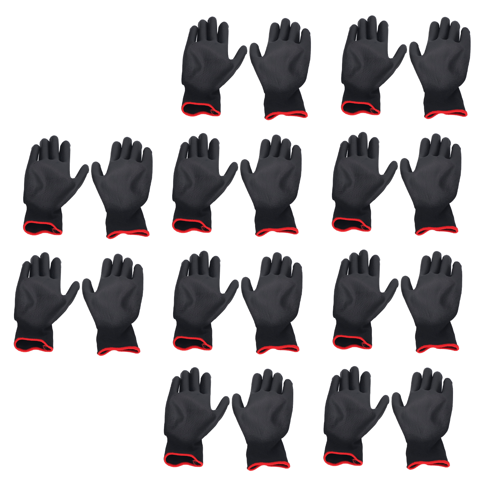 Work Gloves Men, Work Gloves Pack 10 Pairs Safety Work Gloves PU Coated Static Proof Nylon General Black with Red Edge for Lab, Electronic Workshop, Gardening