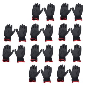 Work Gloves Men, Work Gloves Pack 10 Pairs Safety Work Gloves PU Coated Static Proof Nylon General Black with Red Edge for Lab, Electronic Workshop, Gardening