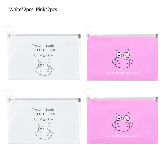 ziyahi Porte-Masque Sac Bijoux Bagues Boucles d'Oreilles Masques Rangement Pochette PP Design Dessin Animé 2 Pcs Blanc 2 Pcs Rose