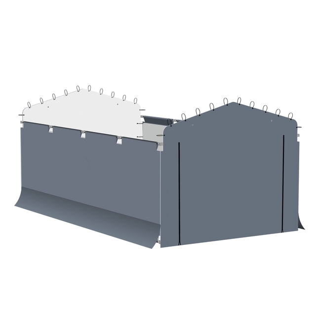 Arrow Ensemble d'Enceinte d'Abri d'Auto Gris 10 x 15 x 8 Pi Montré d'Un angle Arrière 3/4, Comprenant des Parois en Tissu Polyéthylène ripstop Gris avec des Joints Thermoscellés et des Panneaux de Porte à Fermeture Éclair avant et Arrière, Conçu pour Enceindre Complètement un Cadre d'Abri d'Auto 10 x 15 Pi avec des Boucles Métalliques pour une Fixation Sécurisée.