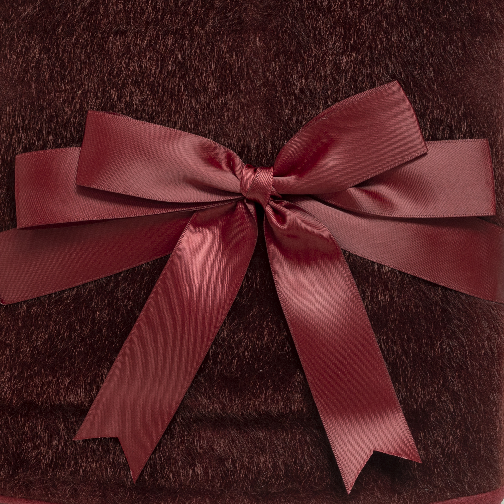 Holiday Time Burgundy Mohair Christmas Tree Skirt with Satin Soft Ribbon and Bow, 48 inches