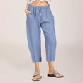 thumbnail image 2 of Timegard Capri Shorts for Women Cotton Linen Elastic Waisted Drawstring Lounge 3/4 Shorts with Pockets, 2 of 6
