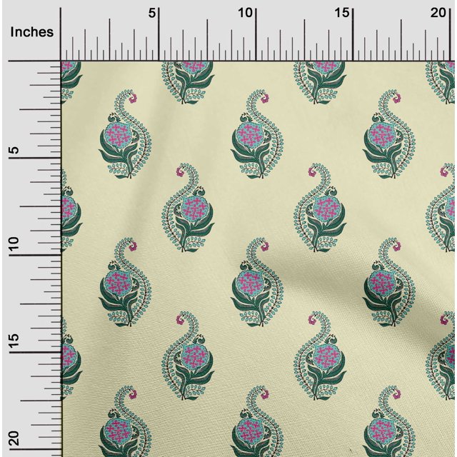 oneOone Viscose Chiffon Fabric Leaves & Floral Block Print Fabric By Yard 42 Inch Wide