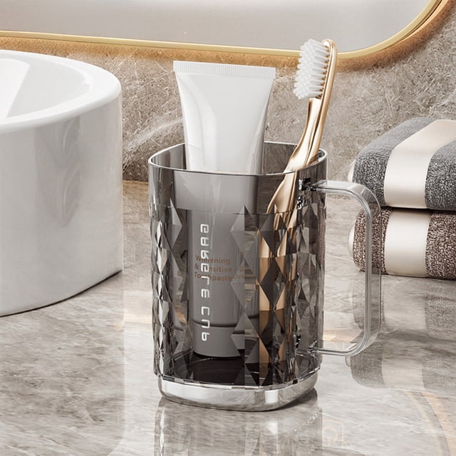 HOZADOIE Polyethylene Terephthalate Mouthwash Cup Storage & Organization Toothbrush Cup with Handle High Value Couple Wash Cup Tooth Cup Transparent Mouthwash Cup