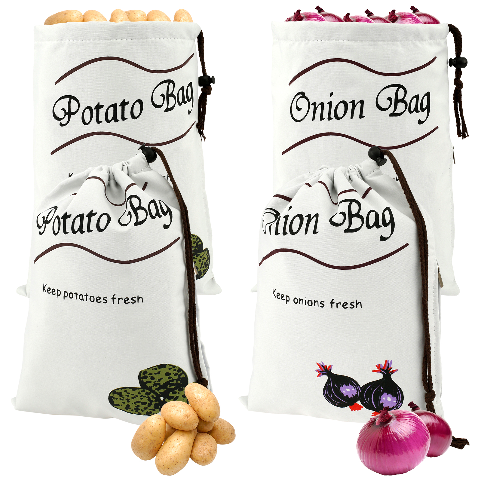 NUAHRHY Potato Onion Storage Bag Drawstring Cotton Bags Reusable Vegetable Storage Sacks Holds 8lbs Onion Keeper Sacks Large Capacity Vegetable Storage Bags with Side Zipper for Onion Potato Garlic