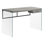 Monarch Specialties Bureau d'ordinateur, Bureau à la maison, Ordinateur portable, Tiroirs de rangement, 48"l, Travail, Verre trempé, Stratifié, Gris, Clair, Contemporain, Moderne