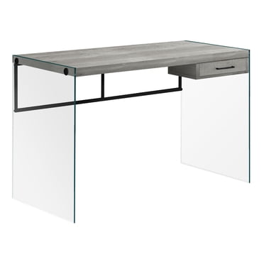 Monarch Specialties Bureau, Bureau À Domicile, Ordinateur Portable, Tiroirs De Rangement, 48"l, Travail, Verre Trempé, Stratifié, Gris, Dégager, Contemporain, Moderne
