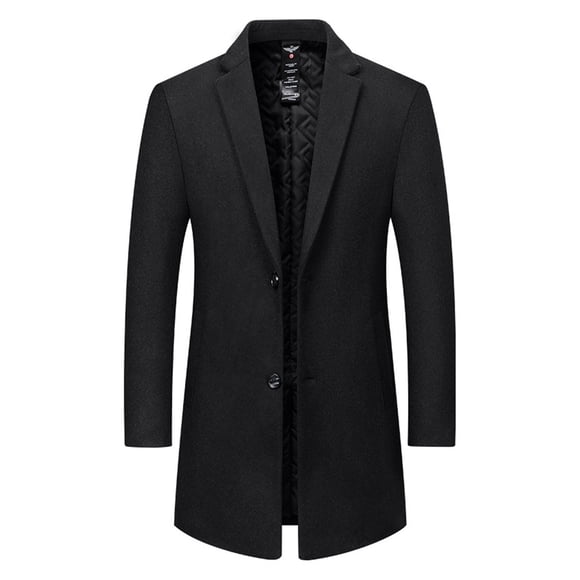 Mceream Men's Wool Pea Coat Notched Collar Single Breasted Overcoat Button Down Warm Winter Trench Coat Plus Size Outwear Chamarras De Trabajo Para Hombre Black L