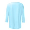 thumbnail image 4 of CHUANK T-Shirt Ajusté à Col Rond Mignon pour Femmes, Décontracté, Mi-Long, Manches 3/4, Blouse Extensible, Basique, Uni, Hauts, 4 of 5
