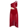 thumbnail image 3 of Moggemol Robe de Danse Ballet Lyrique pour Filles une Épaule Sans Manches Découpe Haute Basse Robe en Maille Fluide Bourgogne 8, 3 of 7
