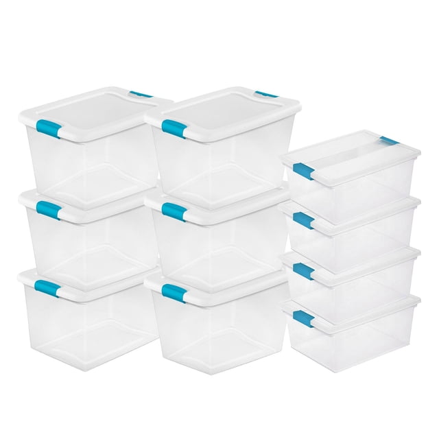Sterilite Bac de Rangement à Loquet de 64 Qt (Lot de 6) + Boîte à Pince Profonde (Lot de 4)