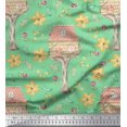 thumbnail image 1 of Soimoi Green Moss Georgette Fabric Treehouse & Freesia Floral Print Printed Fabric 1 Yard 44 Inch Wide, 1 of 5