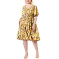 thumbnail image 2 of GRACE & GRANDEUR Robe Midi Décontractée pour Femme Grande Taille à Col en V, Imprimé Floral, Manches Évasées, Jaune 3X, 2 of 6