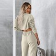 thumbnail image 2 of IROINNID Survêtement pour Femmes Ensemble 2 Pcs Col Rond Couleur Unie Pull Court à Manches Longues Décontracté avec Cordon de Serrage, Beige, 2 of 8