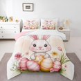thumbnail image 1 of Erosebridal Cartoon Bunnies Rabbit Bedding Full Comforter Set, Watercolor Easter Eggs Blossoms Down Comforter, Reversible 3 Pieces, 1 of 8