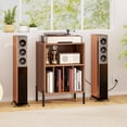 thumbnail image 3 of Giantex Record Player Stand, Turntable Side Table Nightstand w/Charging Station & Vinyl Record, Storage Cabinet, Walnut, 3 of 10