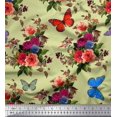 thumbnail image 1 of Soimoi Moss Georgette Fabric Leaves, & Peony Floral Decor Fabric Printed Yard 42 Inch Wide, 1 of 3