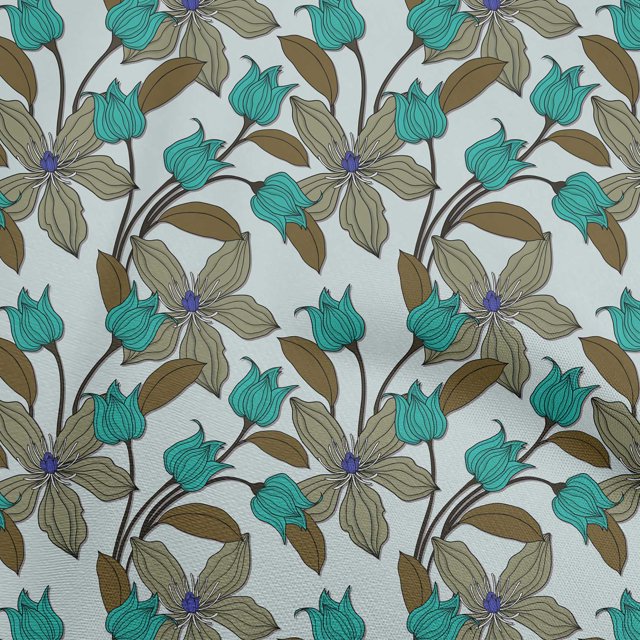 oneOone Polyester Spandex Light Blue Fabric Floral Retro Sewing Craft Projects Fabric Prints By Yard 56 Inch Wide