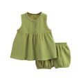 thumbnail image 2 of TopLLC Ensembles de Blouses et Chemises à Manches Courtes Col Rond Mode Décontractée pour Filles Hauts à Manches Courtes Col Rond Boutons Pantalons Courts Unis Ensemble Fille, 2 of 3