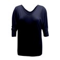 thumbnail image 4 of Pompotops Hauts d'Été Mode Femme Col en V Manches 3/4 Couleur Unie, 4 of 7