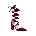 thumbnail image 1 of BLISSFUL STEP Women's Shoes Velvet Lace Up Block Heels Pointed Toe Pumps Burgundy 7.5, 1 of 5