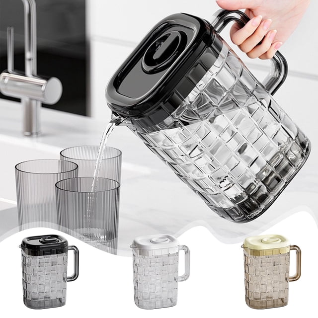 Vaidha Plastic Beverage Drink Pitcher Transparent Bottle Water Ice Cold Jug With Lid And Handle Ribbed For Bar Home Without Cup Without Cup 2000ml