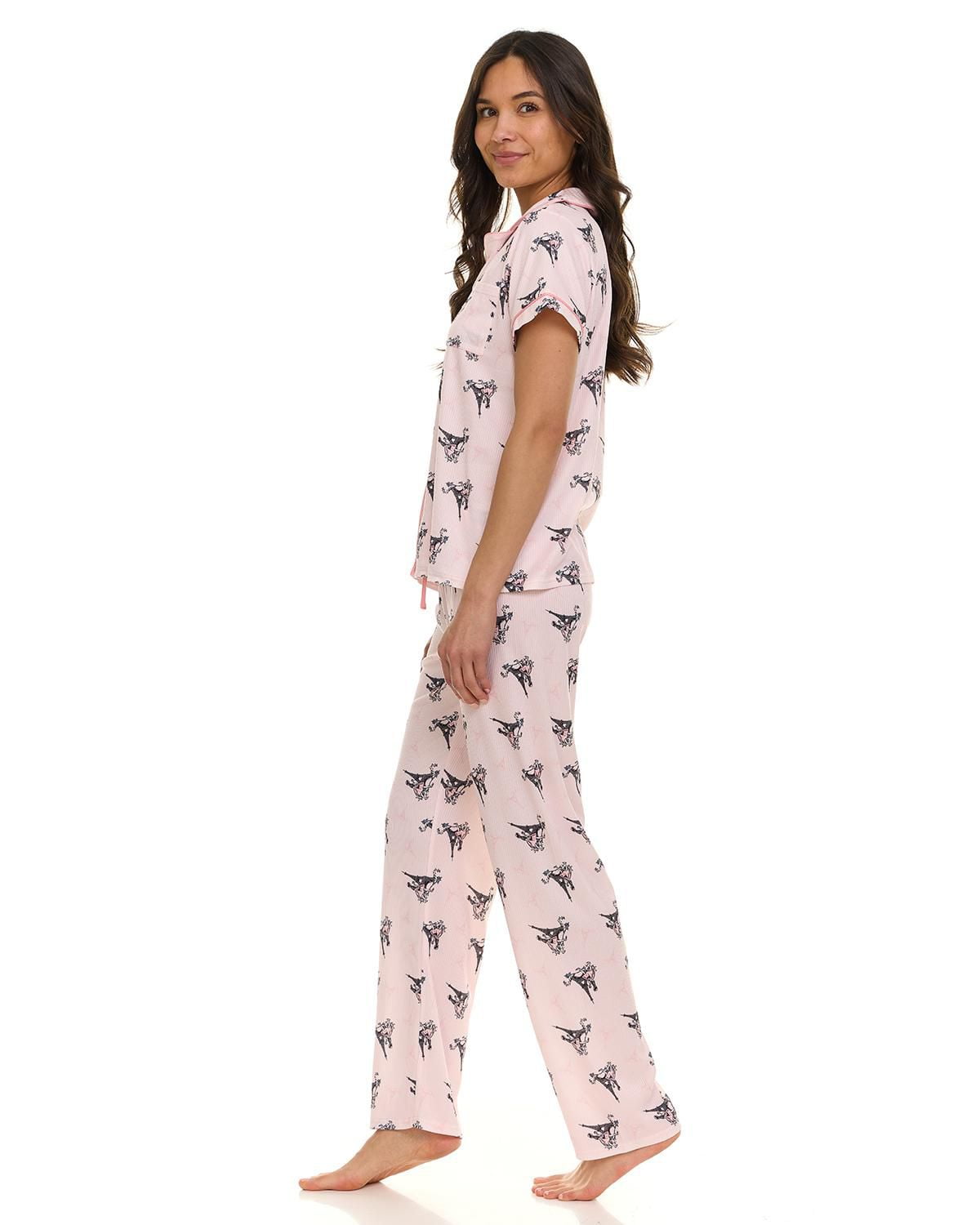 Ensemble pyjama 2 pièces à col cranté côtelé pour femme Paris Dreams, tailles S à XL – Exclusivité en ligne
