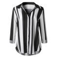 thumbnail image 4 of Chemisier Blouse Décontracté pour Femmes à Manches Longues Retroussées, Col en V, Boutonné, à Rayures, 4 of 9