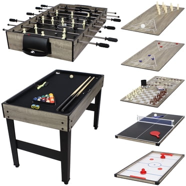 Sunnydaze Table Multi-Jeux d'Intérieur avec Billard, Hockey Push, Baby-Foot, Ping-Pong, Jeu de Quilles et Plus - Teinture Bois Classique