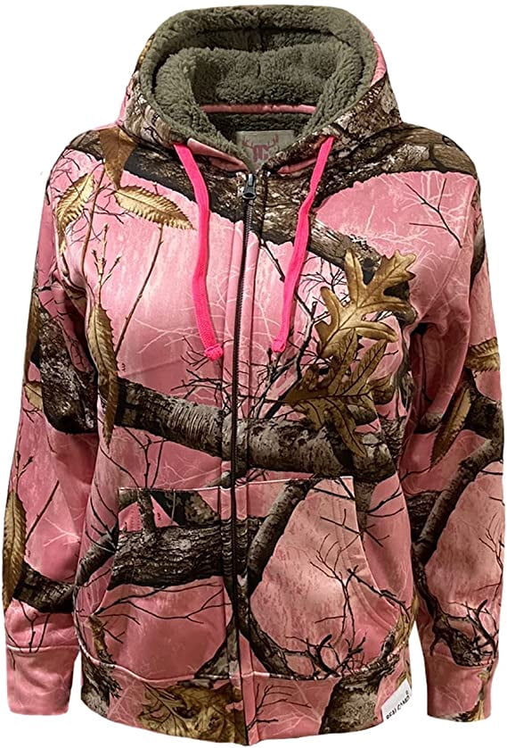 Realtree Chandail à Capuchon Sherpa en Molleton de Polyester à Fermeture Éclair Camouflage Rose pour Femmes Edge