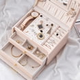 thumbnail image 4 of EGNMCR Jewelry Box With Lock And Mirror Jewelry Organizer Storage Case With 3-Layers Display For Earrings Bracelets Rings Watches,, 4 of 4