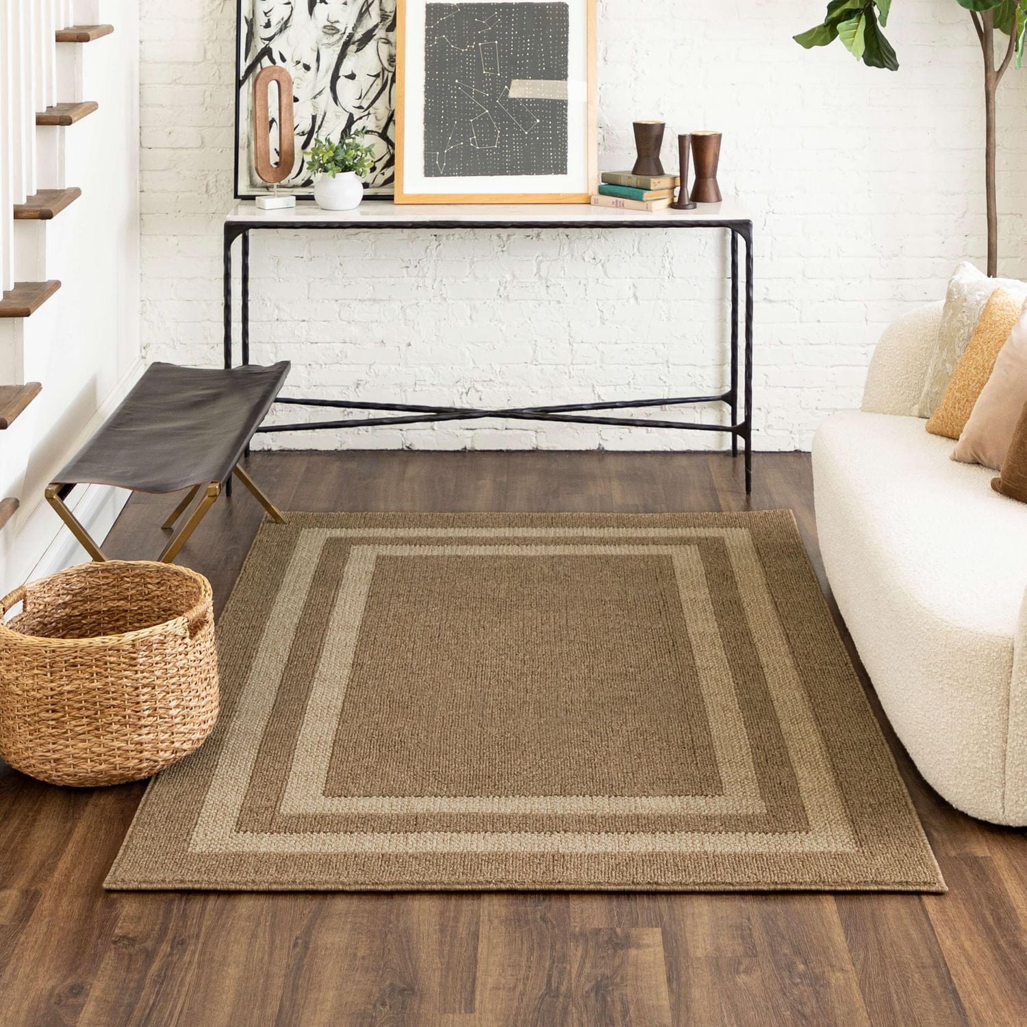Mohawk Home - Tapis touffeté en polyester à motif de bordures, noir/havane