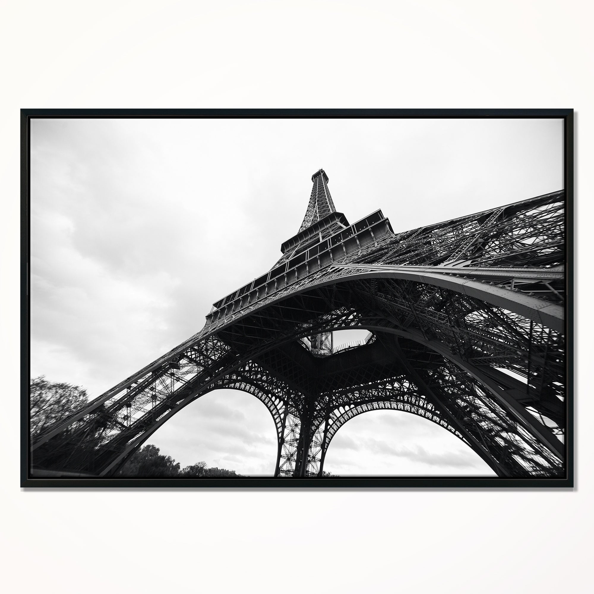 Design Art Paris Tour Eiffel En Noir Et Blanc Vue Latérale Sur Toile Encadrée