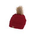 thumbnail image 1 of Gravity Threads Tuque à Pompons en Tricot Torsadé en Fausse Fourrure, Rouge, 1 of 2