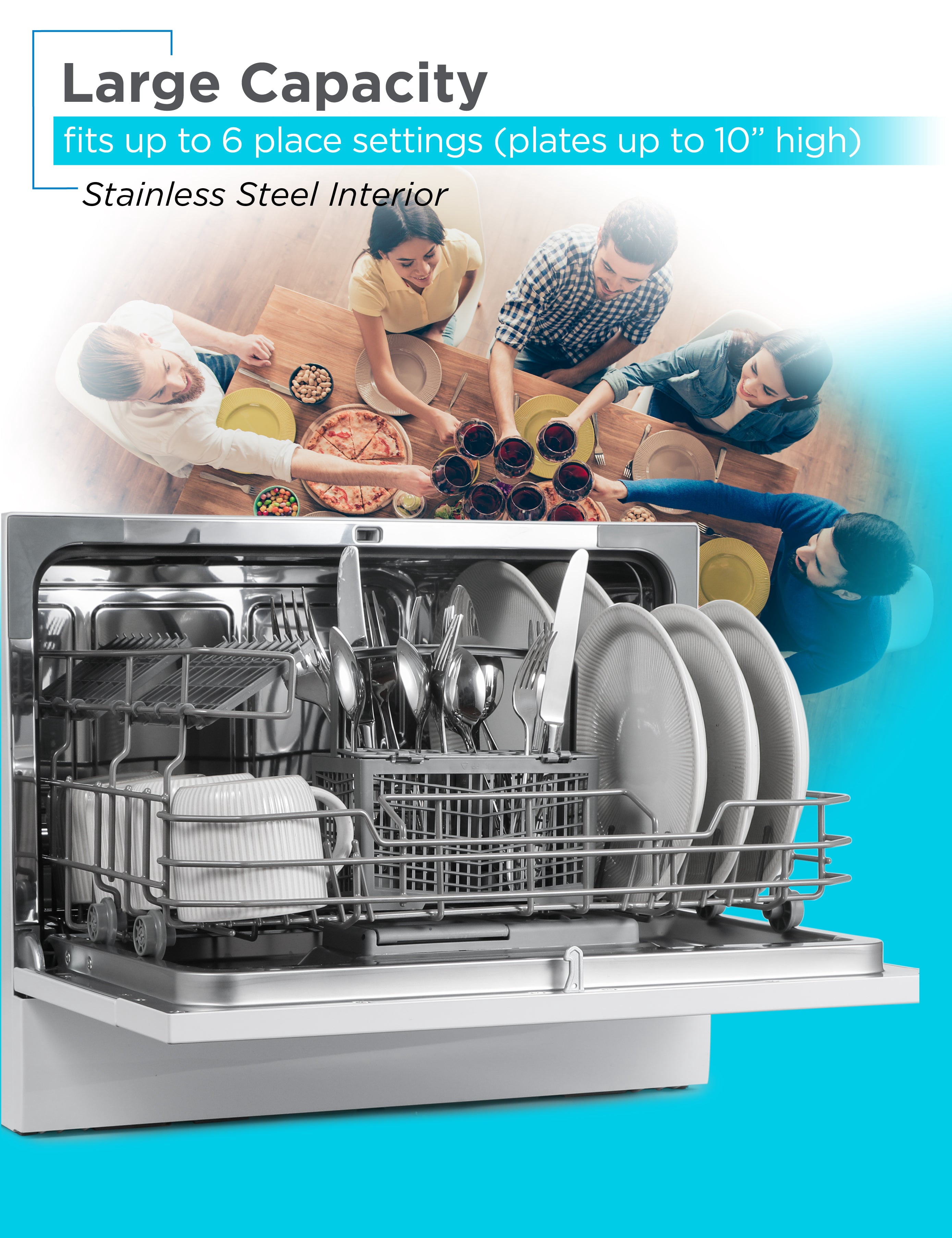 BLACK+DECKER Countertop Dishwasher, 6 Wash Programs, 6-Place Setting Capacity, Stainless Steel Interior, ENERGY STAR Certified, BCD6SD, White