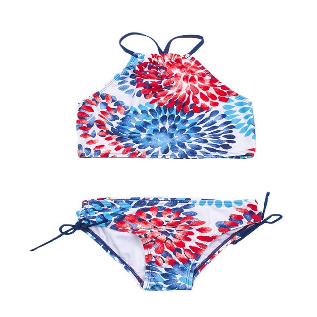 2Pcs Kids Girl Tie Dye Bikini Set Fish Scale Ruffle Halter Swimsuit Toddler One Shoulder Bathing Suit Summer Outfits Set