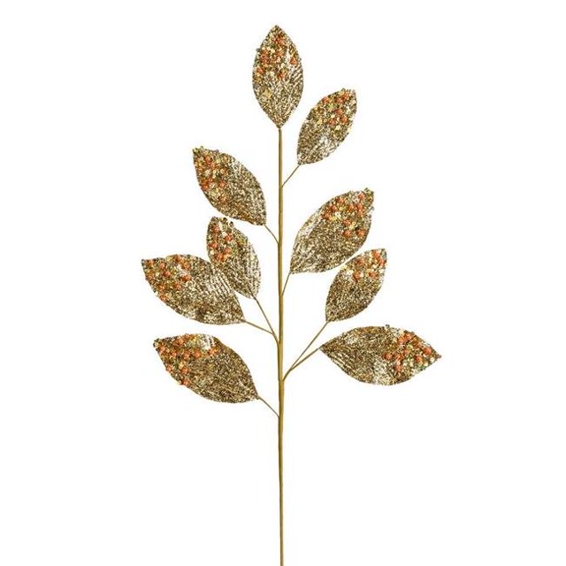 Vickerman QG191808 29 in. Gold Glitter Leaf Spray - 6 per Bag