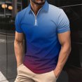 thumbnail image 4 of Chemises pour Hommes Imprimé Décontracté Manches Courtes Col Rabattu T-Shirt à Fermeture Éclair Blouse Tops, 4 of 5