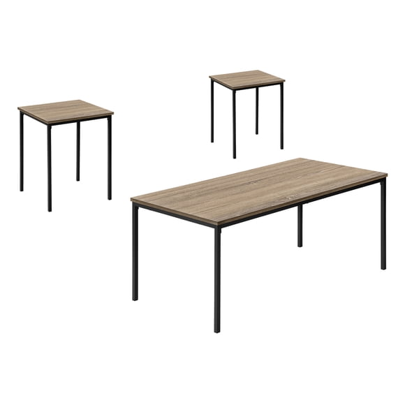 Monarch Specialties Ensemble De Tables, Ensemble De 3 Pièces, Café, Bout, Métal Noir, Stratifié Taupe Foncé, Contemporain, Moderne