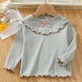 thumbnail image 1 of Cowsor Girls Soft Ribbed Peter Pan Collar Bow T-Shirt Sweet and Ribbed Knit Casua Cute Tops, 1 of 3