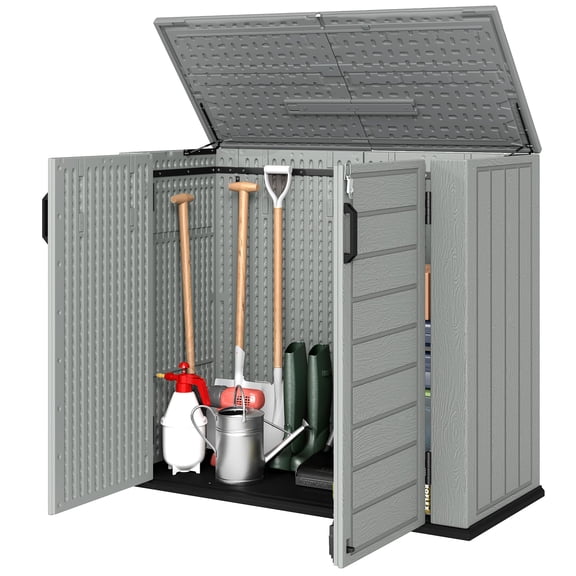 Armoire de Rangement Extérieure de 248 Gal, Remise de Jardin en HDPE Robuste avec Couvercle Rabattable et Doubles Portes Verrouillables, Grande Boîte à Outils pour Patio, Cour Arrière Ou Terrasse, 55.9 Pouces L x 26.4 Pouces P x 46.9 Pouces H, Gris Pâle