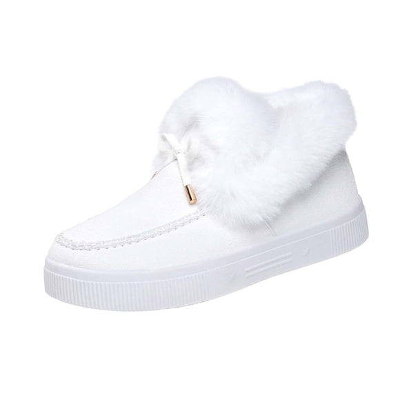 Xfvqtps Womens Lace up Snow Boots Fleece Lined Flat Shoes Round Toe Winter Casual Shoes Non Slip Sole Thick Soled White