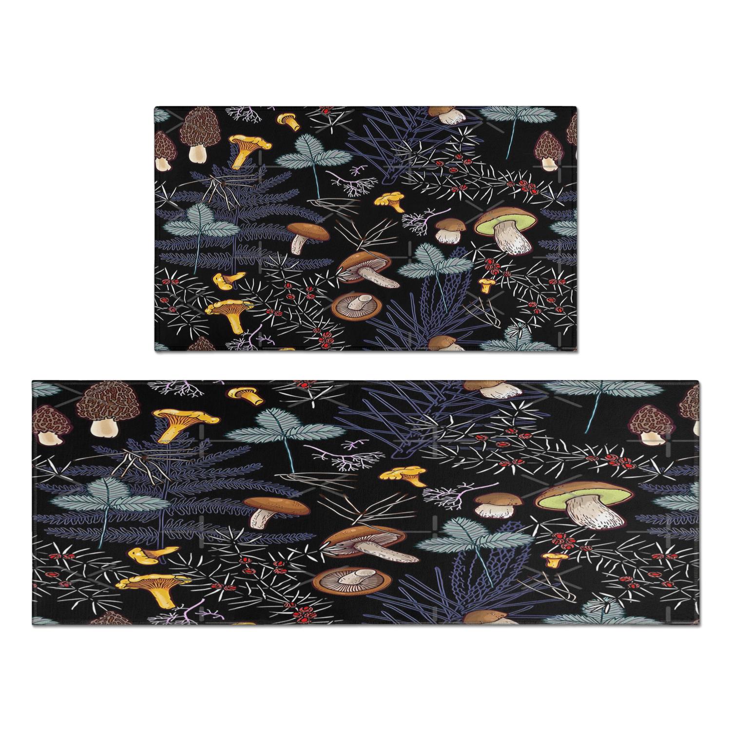Cute & Comfortable 2-Piece Red Mushroom Kitchen Rugs & Mats - Non-Slip, Cushioned - Adds Boho Flair to Kitchen, Bathroom, Laundry - Trendy Home Decor, Sizes 17x30 & 17x47 inches