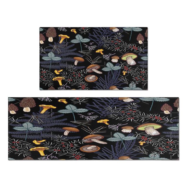 Cute & Comfortable 2-Piece Red Mushroom Kitchen Rugs & Mats - Non-Slip, Cushioned - Adds Boho Flair to Kitchen, Bathroom, Laundry - Trendy Home Decor, Sizes 17x30 & 17x47 inches
