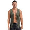 thumbnail image 1 of Sxiwei Gilet Sans Manches en Faux Suède à Franges avec Rivets, Ouvert à l'Avant, Style Cowboy pour Homme, Vert Armée, m, 1 of 5